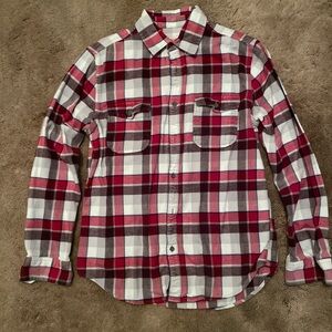 Merona Red and White Plaid Flannel Button Down Shirt
